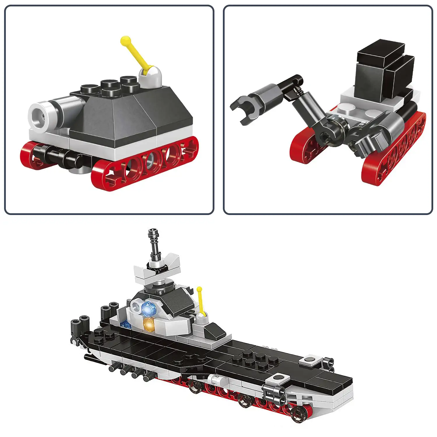 Portaaviones convertible 10 en 1, con 235 piezas. Construye 10 modelos individuales.