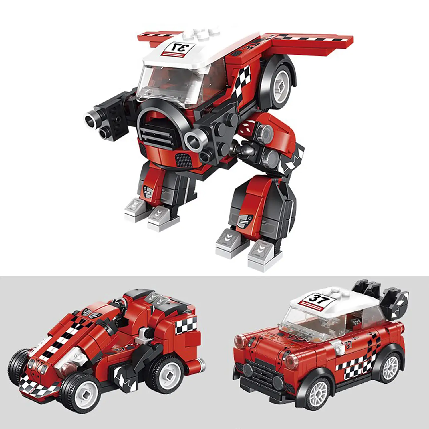 Coche de carreras Minicoop 3 en 1, con 214 piezas.  Construye además un robot o un kart.