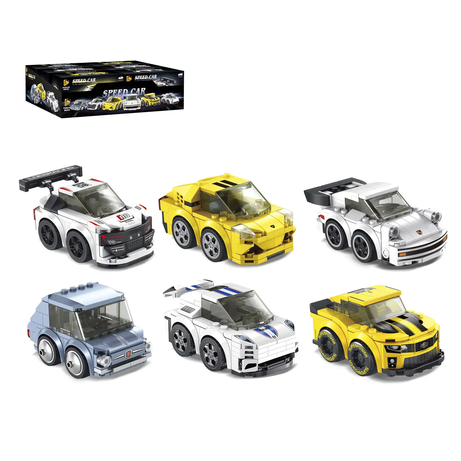 Set 6 uds. Pequeños coches de carreras, 734 piezas.