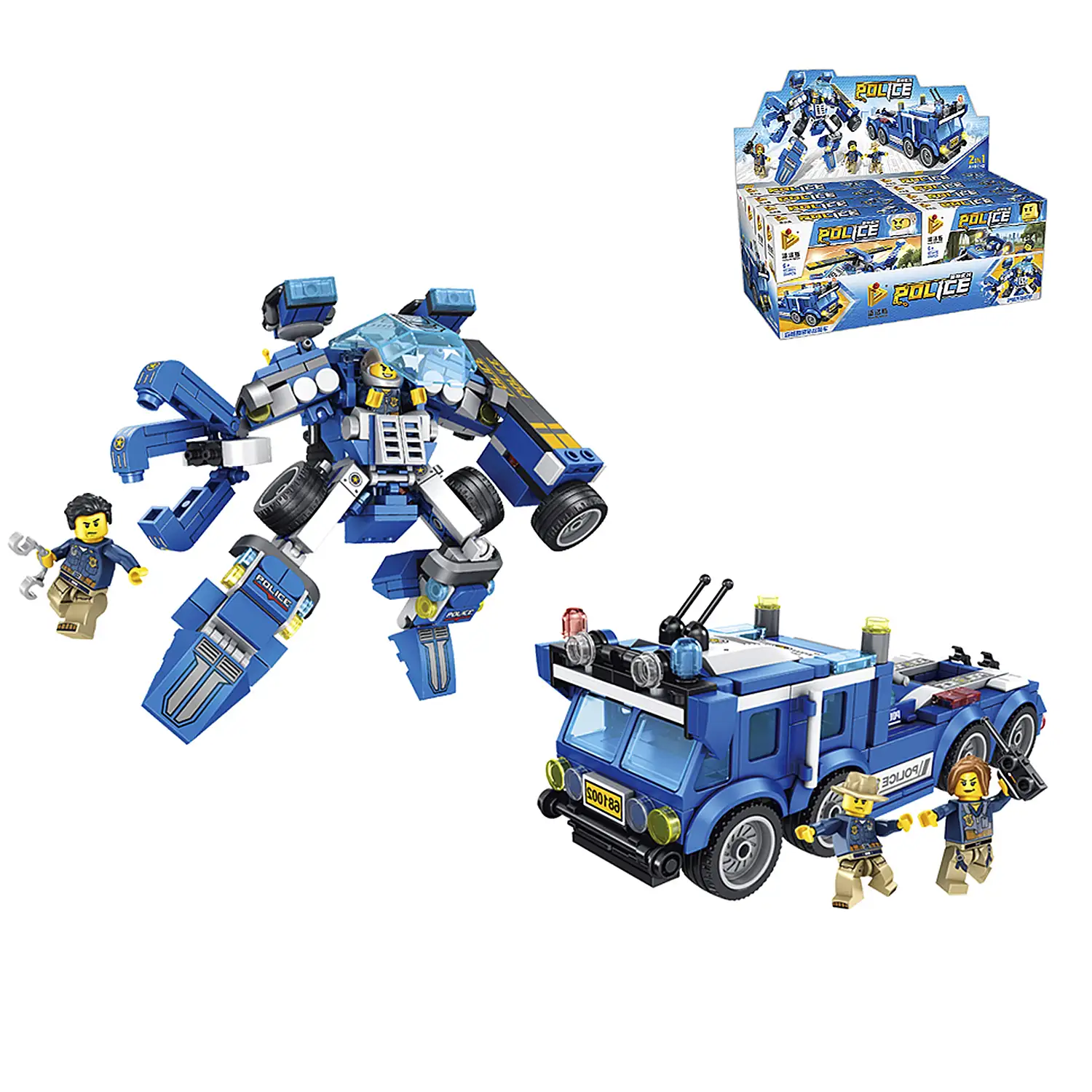 Camión y robot de policía 2 en 1, de 311 piezas. Construye 4 mini modelos individuales ó 2 modelos medianos.