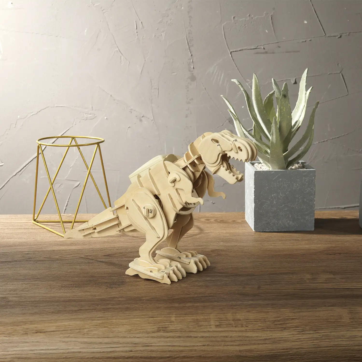 T-rex, mauqeta 3D de madera con movimiento, control por sonido, 85 piezas