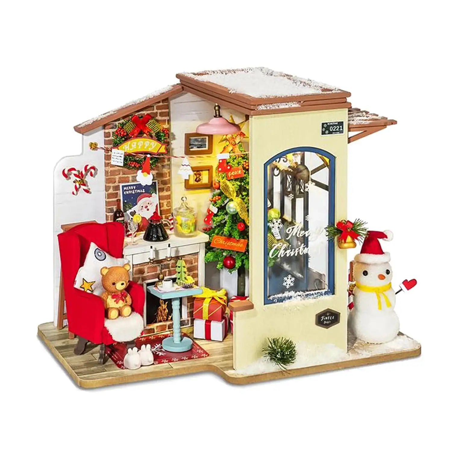 Casa de nieve (Música: Jingle Bells). Casa de muñecas maqueta de madera para pintar y montar.