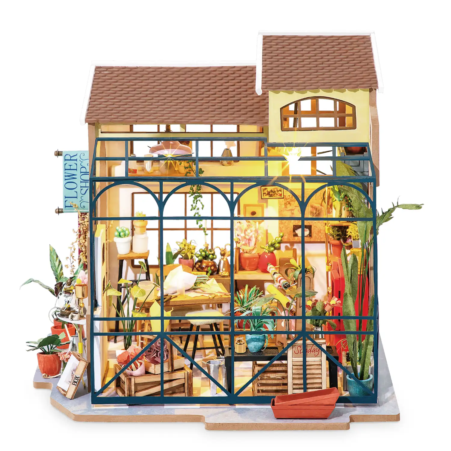 Floristeria Emilys. Maqueta 3D realista con gran detalle y luces led, 258 piezas