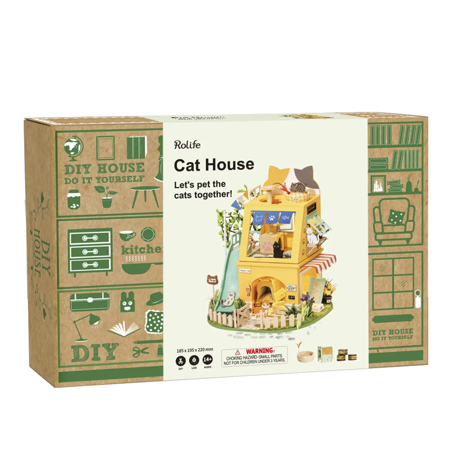 Casa del gato. Casa de muñecas maqueta de madera para pintar y montar.