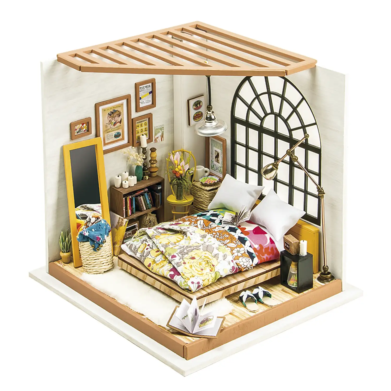 Dormitorio Alice Dreamy. Casa de muñecas maqueta de madera para pintar y montar. 142 piezas.