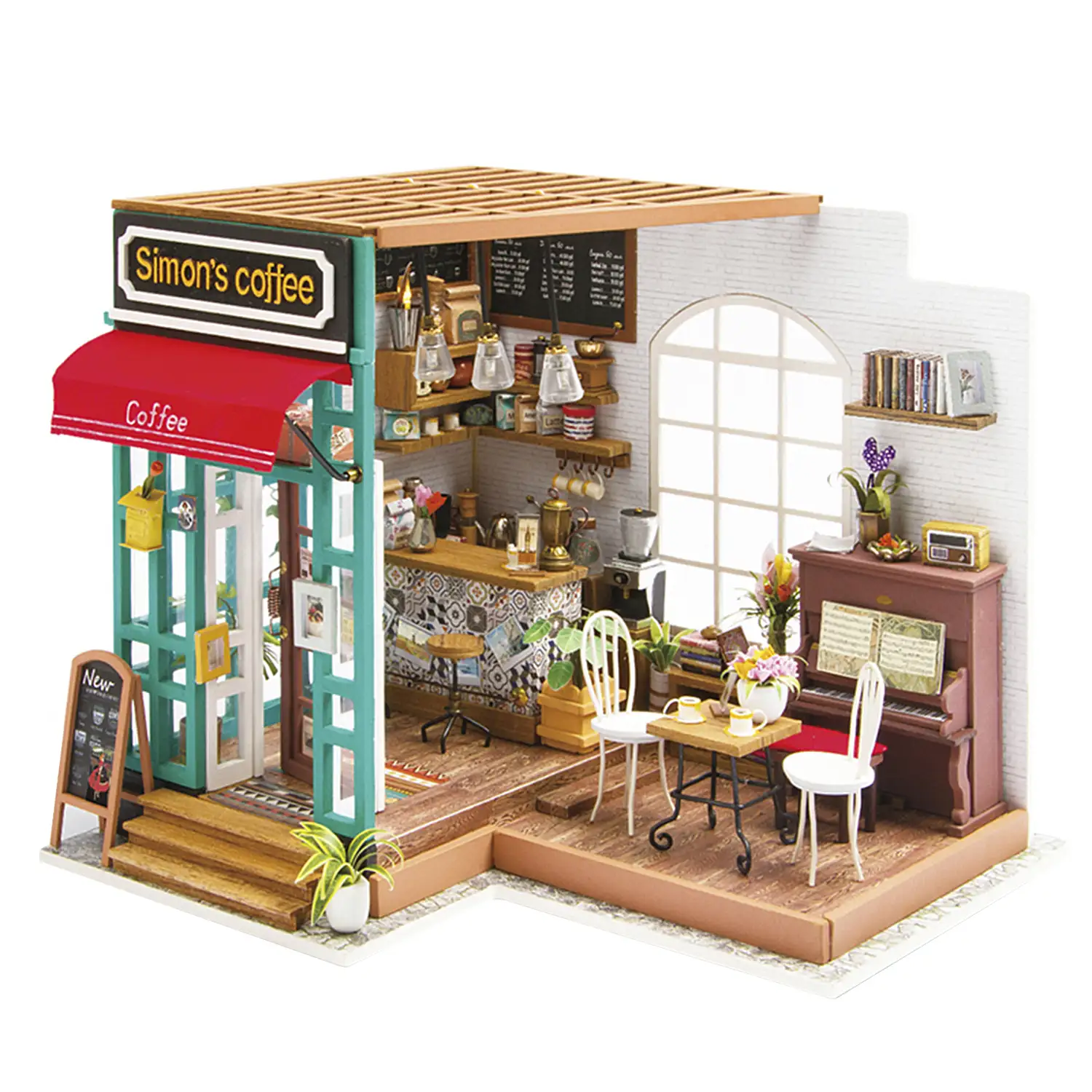 Café Simons. Casa de muñecas maqueta de madera para pintar y montar.