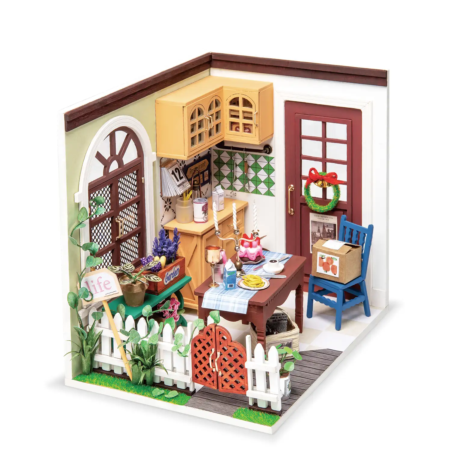 Comedor Mrs Charlies. Casa de muñecas maqueta de madera para pintar y montar.