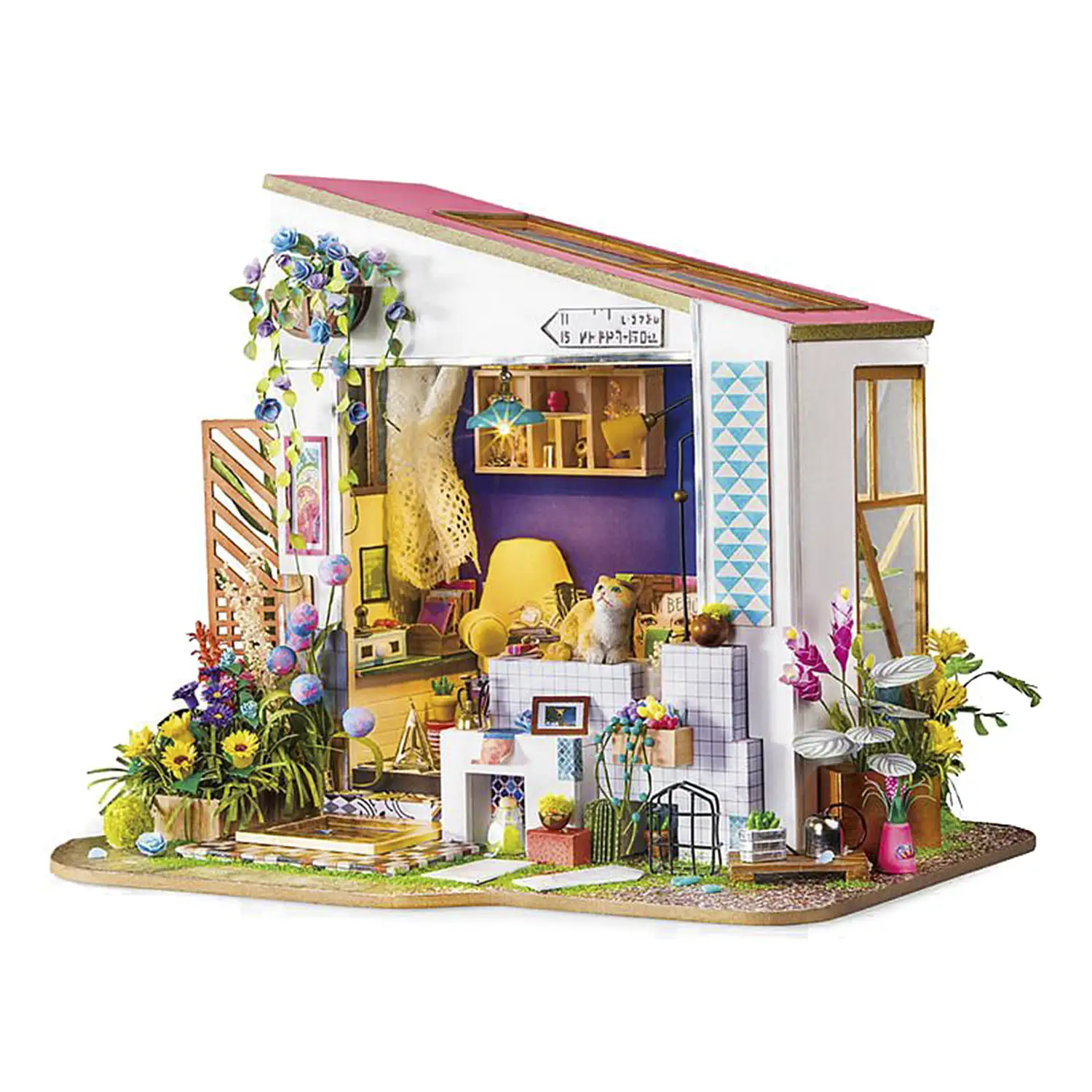 Porche de lilys. Casa de muñecas maqueta de madera para pintar y montar.