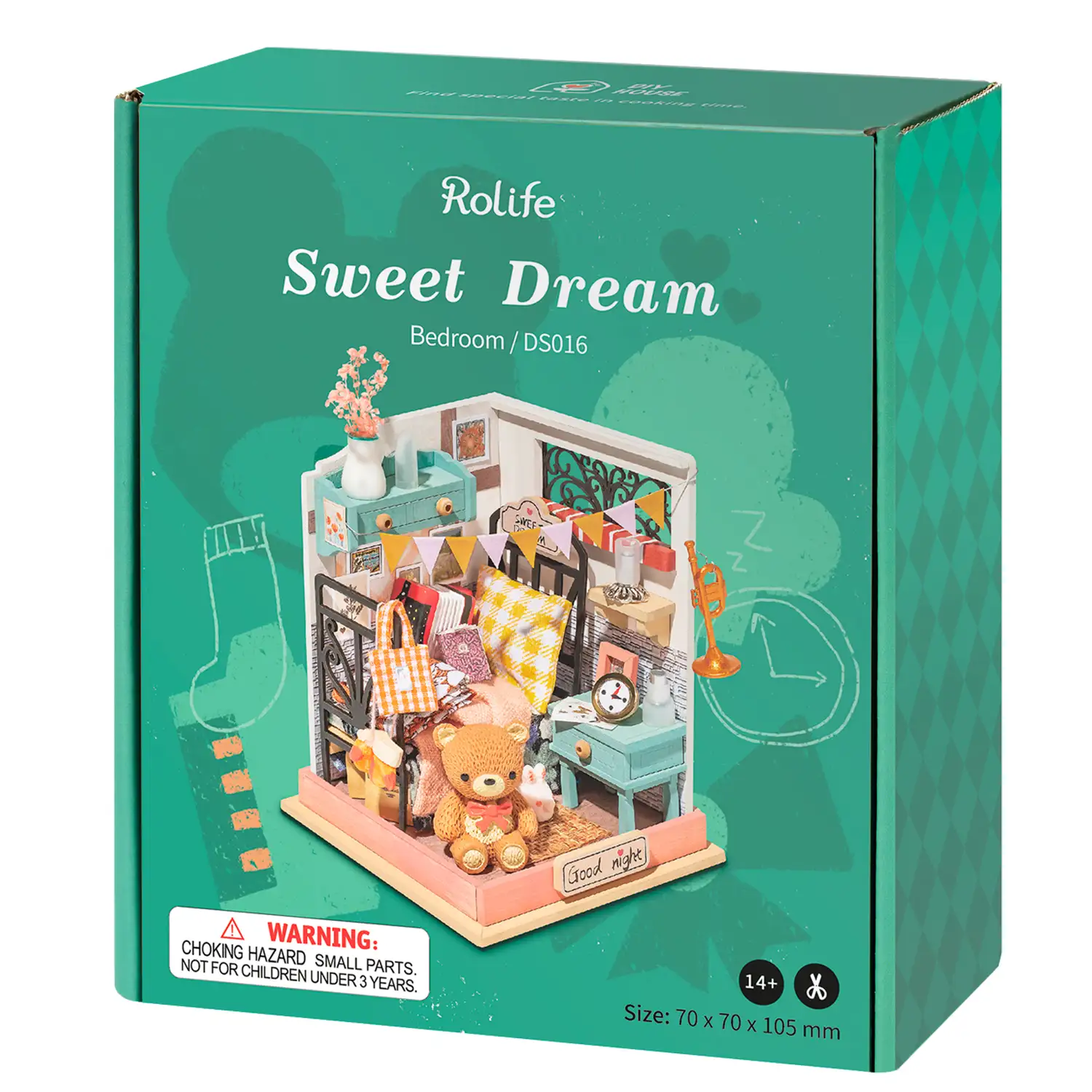 Sweet Dream (Dormitorio). Casa de muñecas maqueta de madera para pintar y montar. 34 piezas