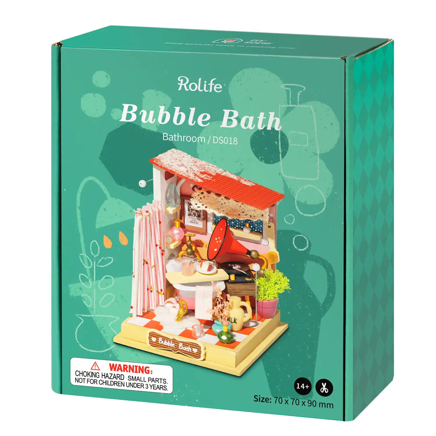 Baño de burbujas (Baño). Casa de muñecas maqueta de madera para pintar y montar. 59 piezas.