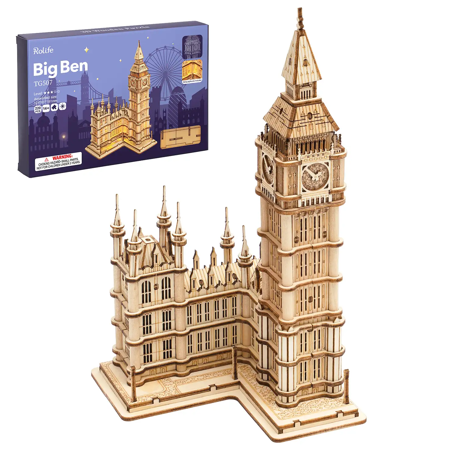 Big Ben. Maqueta 3D realista con gran detalle, 220 piezas.