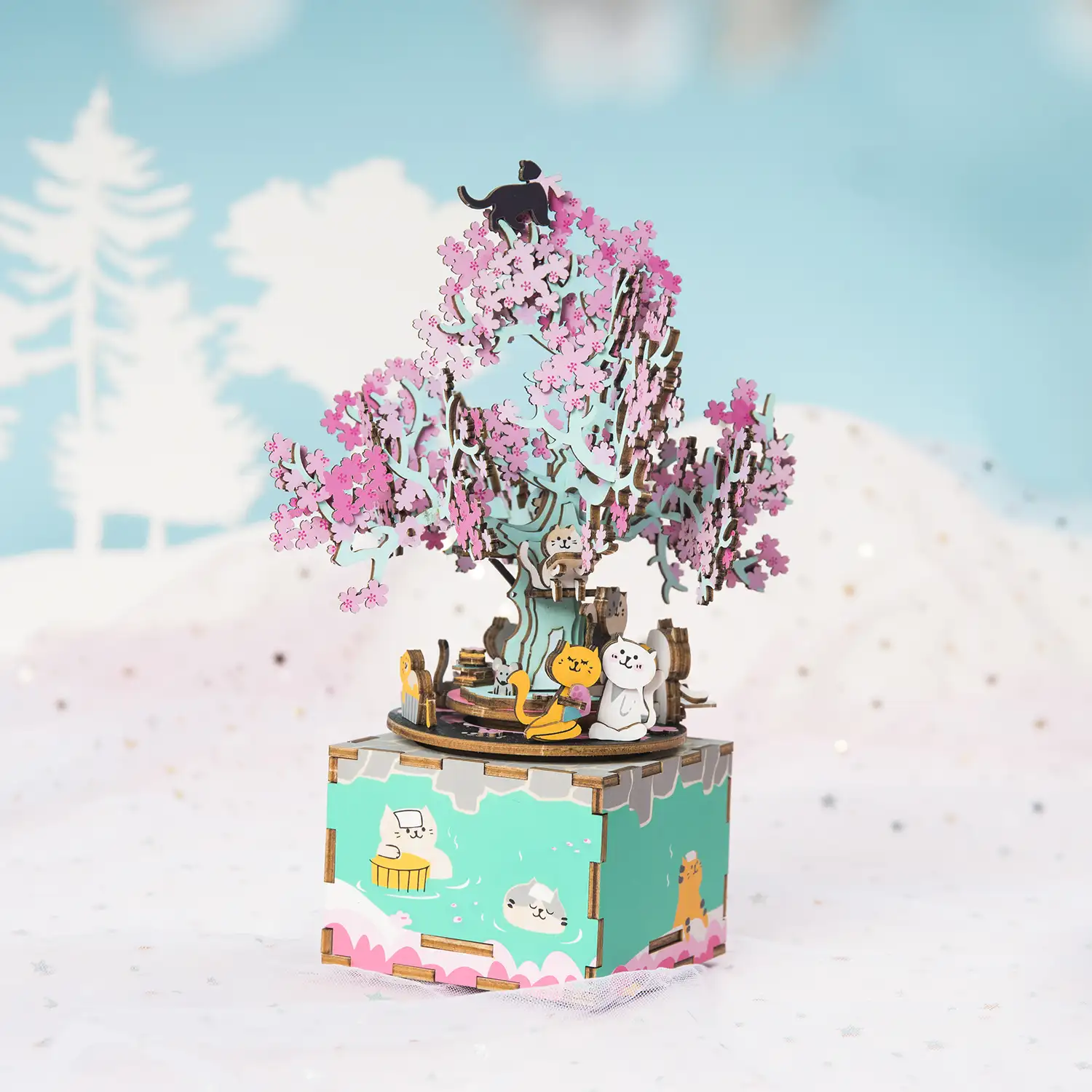 Caja de música Cherry Blossom Tree. Maqueta 3D realista con gran detalle, 148 piezas