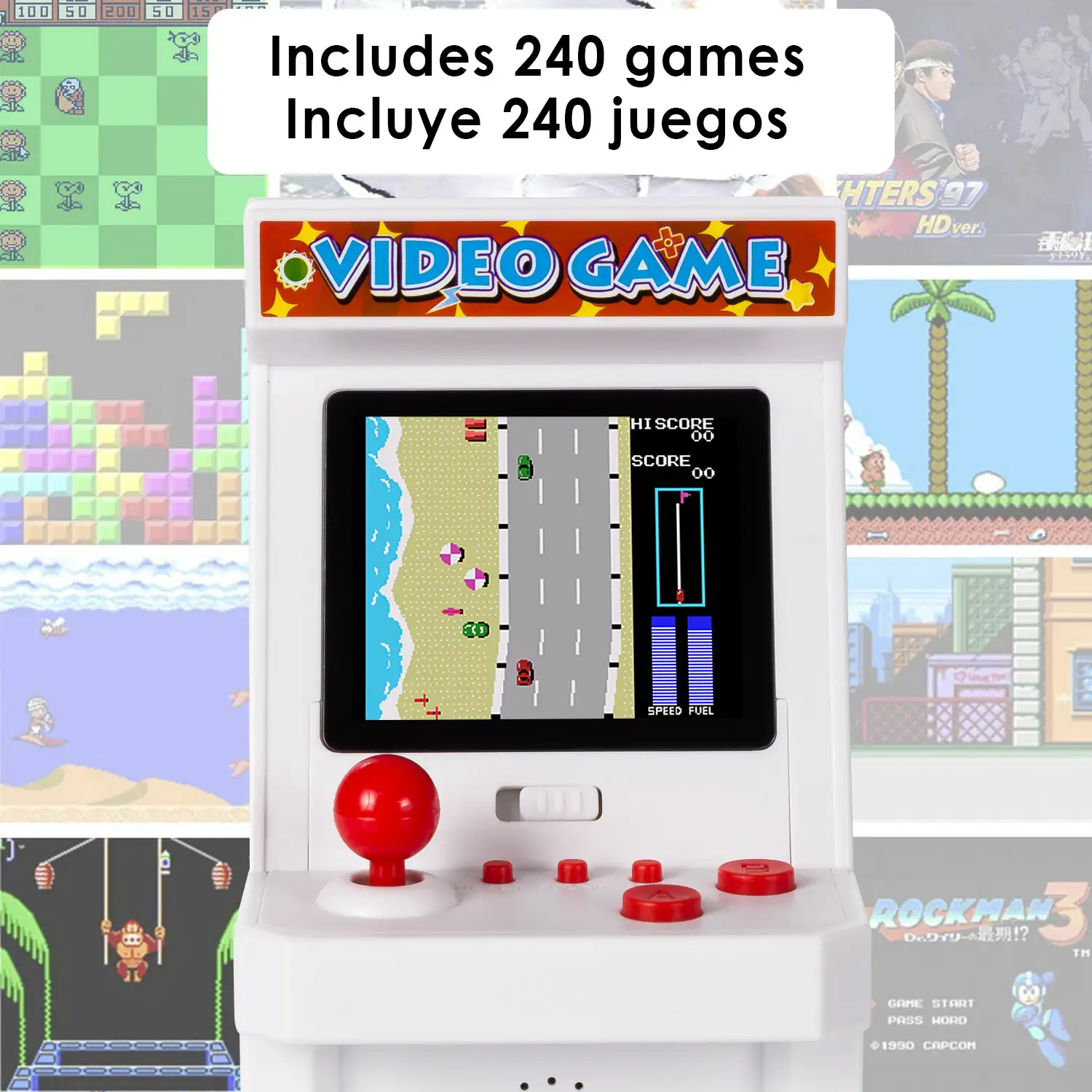 Consola arcade, mini máquina recreativa portátil, con 240 juegos. Pantalla 2,2 LCD.