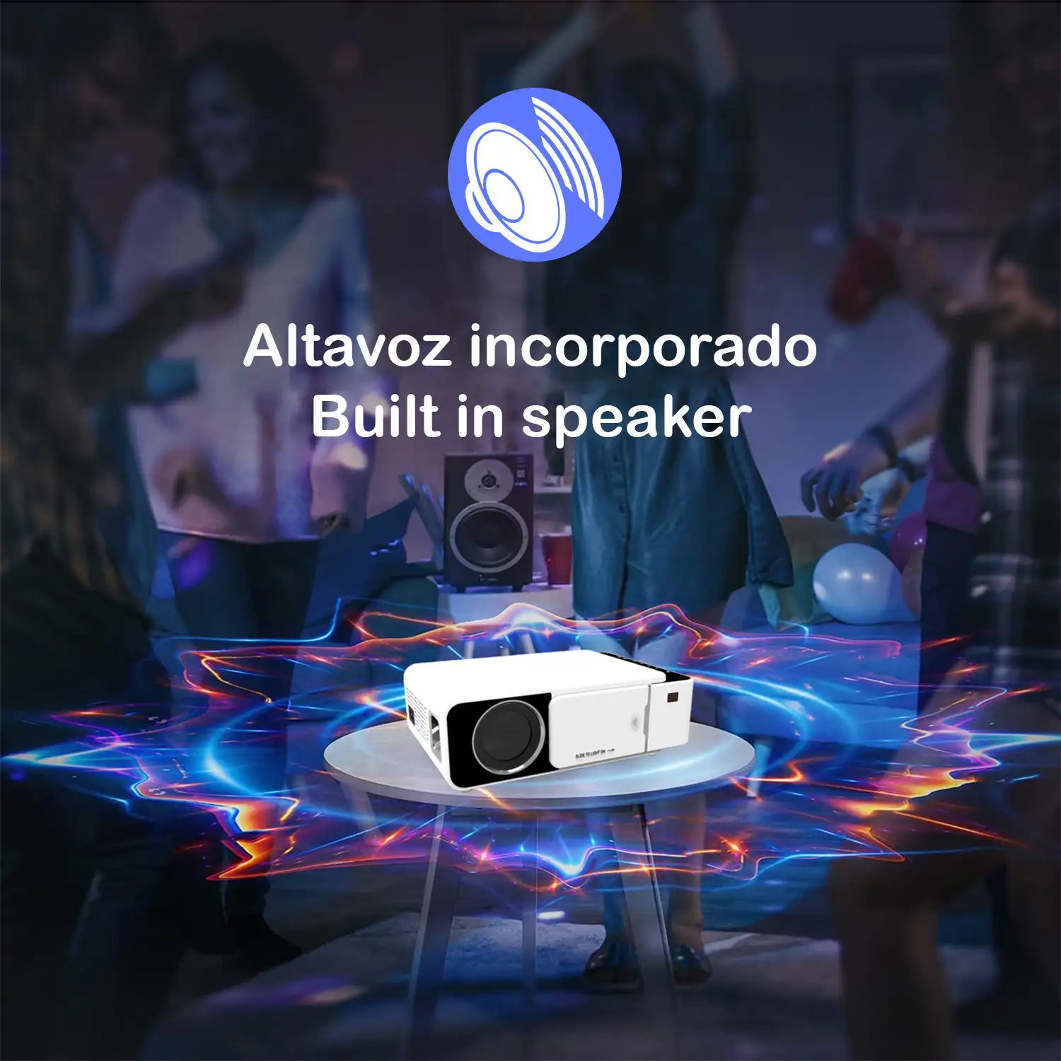 Video proyector LED T500 Wifi, con Airplay y Miracast. Soporta Full HD1080, 30 a 170 pulgadas, altavoz y mando.