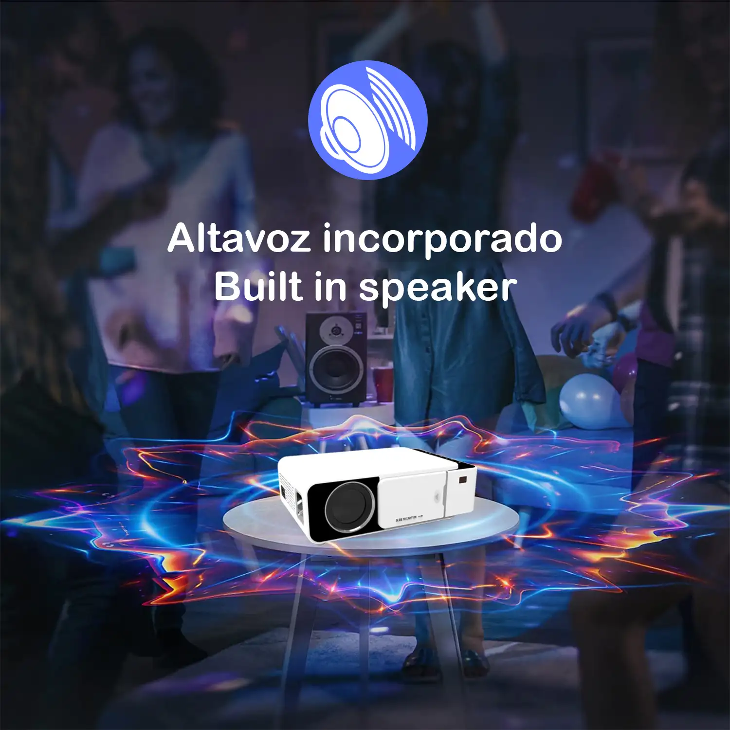 Video proyector LED T500 Wifi, con Airplay y Miracast. Soporta Full HD1080,  30 a 170 pulgadas, altavoz y mando.