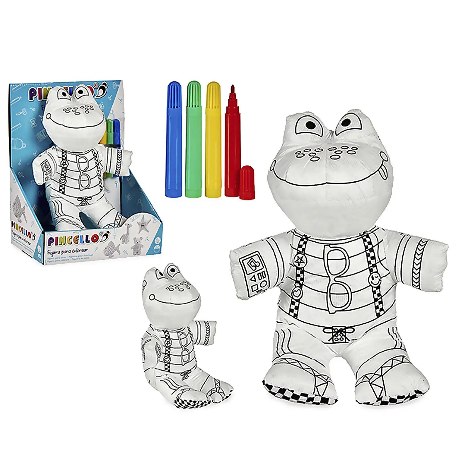 Muñeco ranita para colorear. Incluye 4 rotuladores.