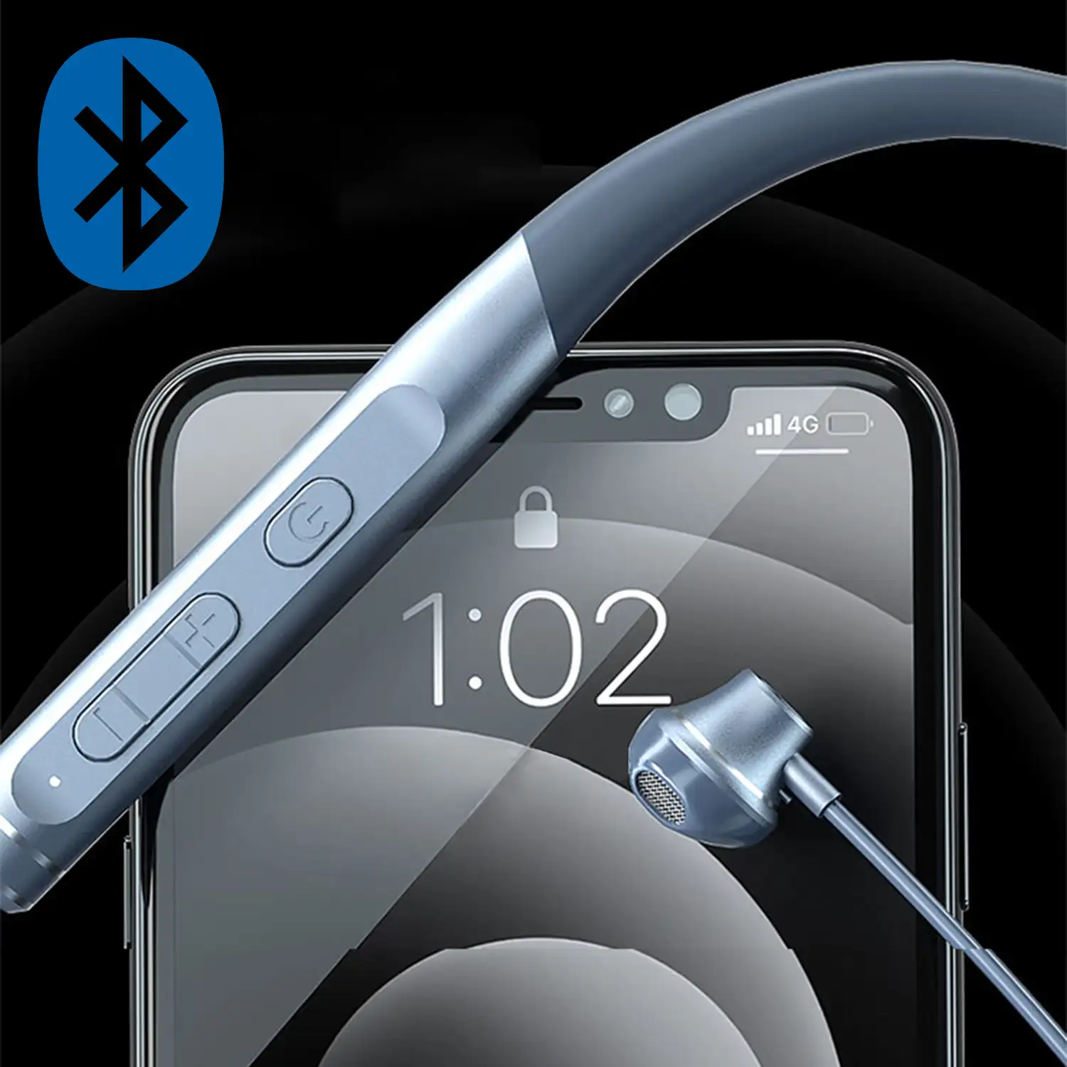 Auriculares K12 Sport con banda de cuello. Cascos magnéticos Bluetooth 5.2, luz led, 15 horas de batería.