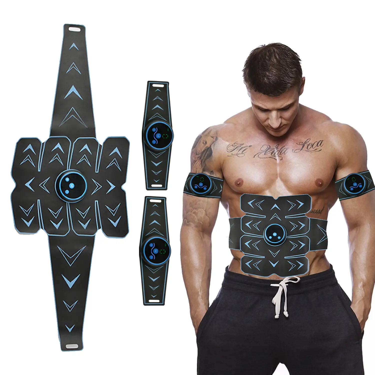 Cinturón de masaje EMS inteligente. Masajeador estimulador para abdominales y brazos.