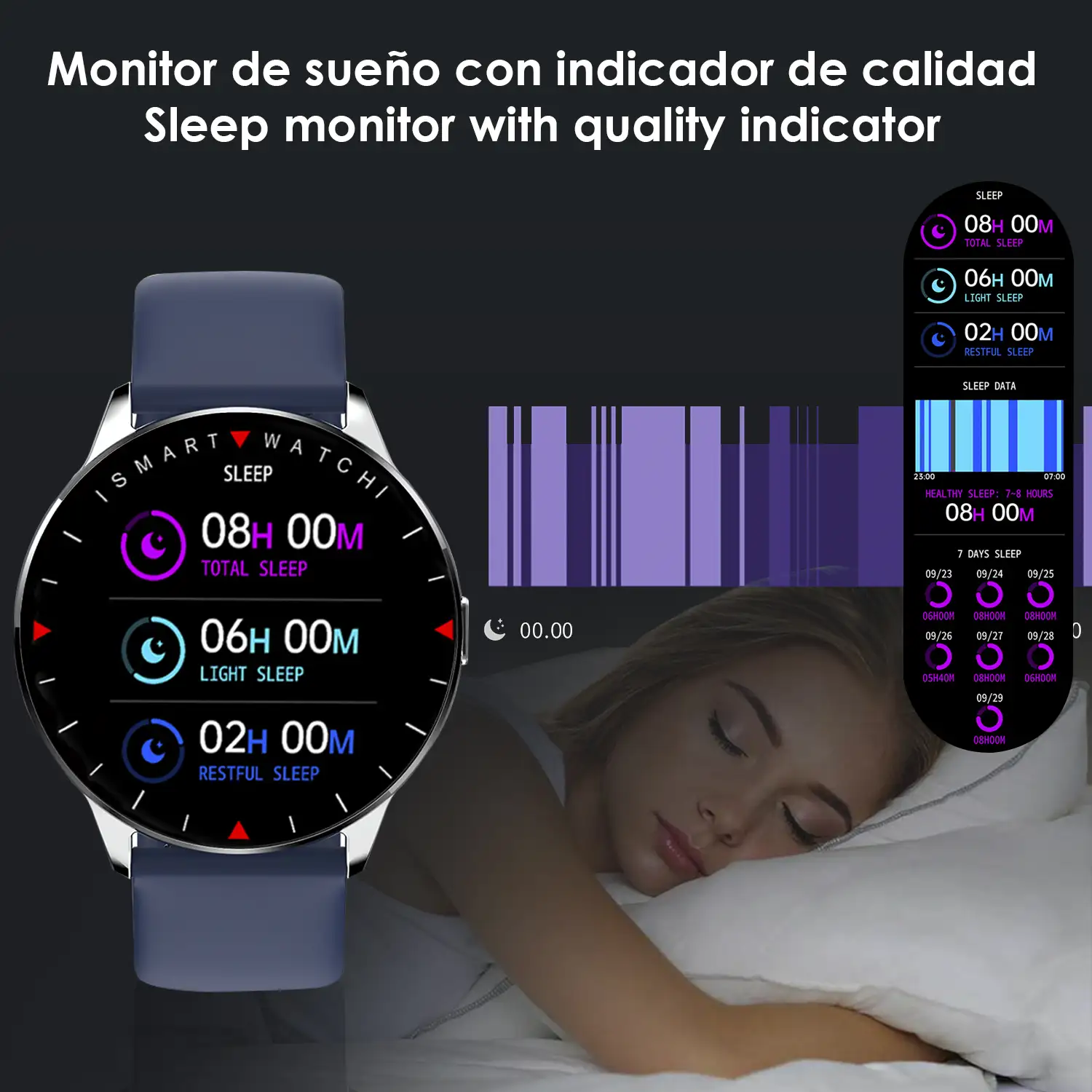 Smartwatch Y90 con 8 modos deportivos, monitor de O2 y tensión. Notificaciones con mensaje en pantalla. Correa metálica.