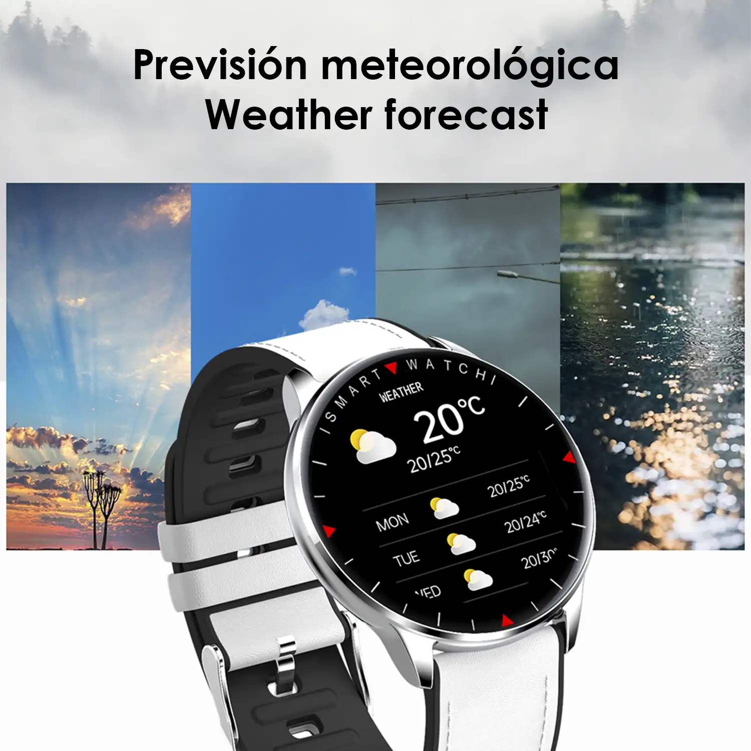 Smartwatch Y90 con 8 modos deportivos, monitor de O2 y tensión. Notificaciones con mensaje en pantalla. Correa de piel.