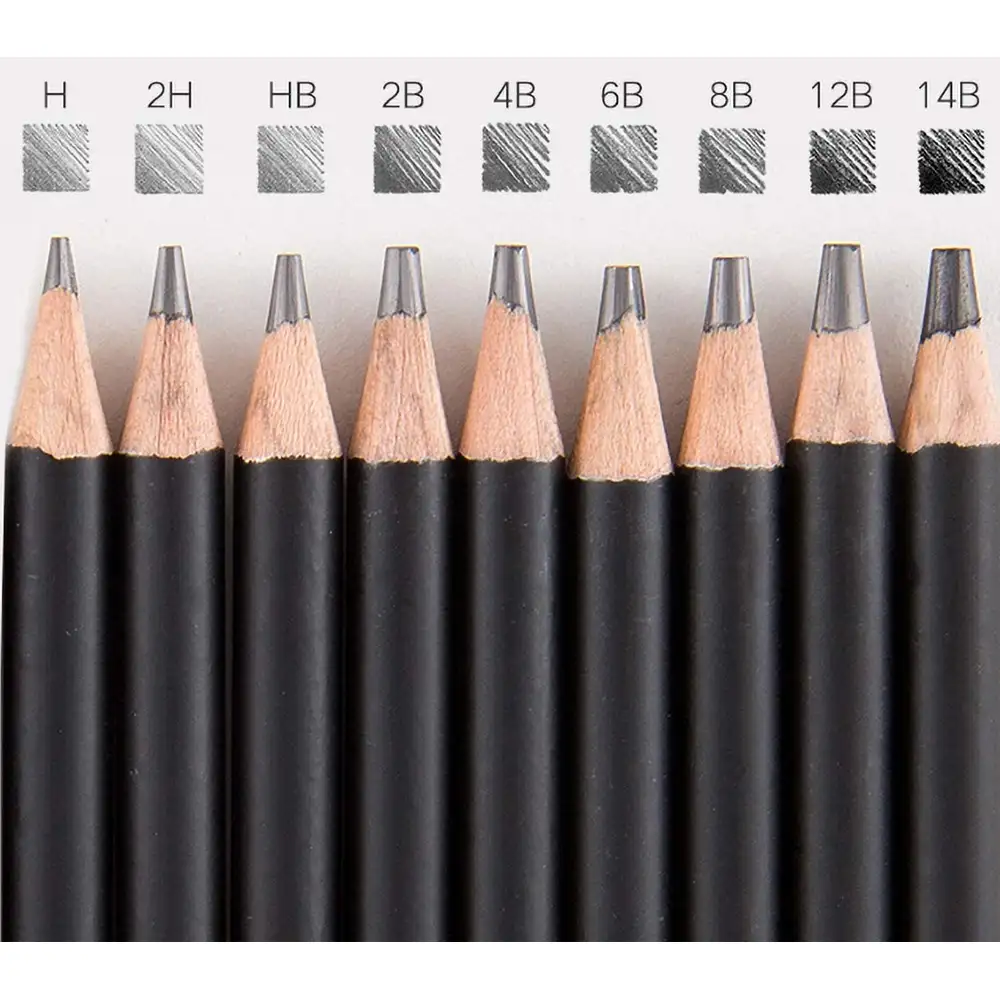 Set Profesional de 29 piezas para diseños profesionales. Se compone de 14 lápices de esbozo de diferentes grosores y durezas (H-14B), 6 lapices de  carbón  y herramientas de dibujo profesional.