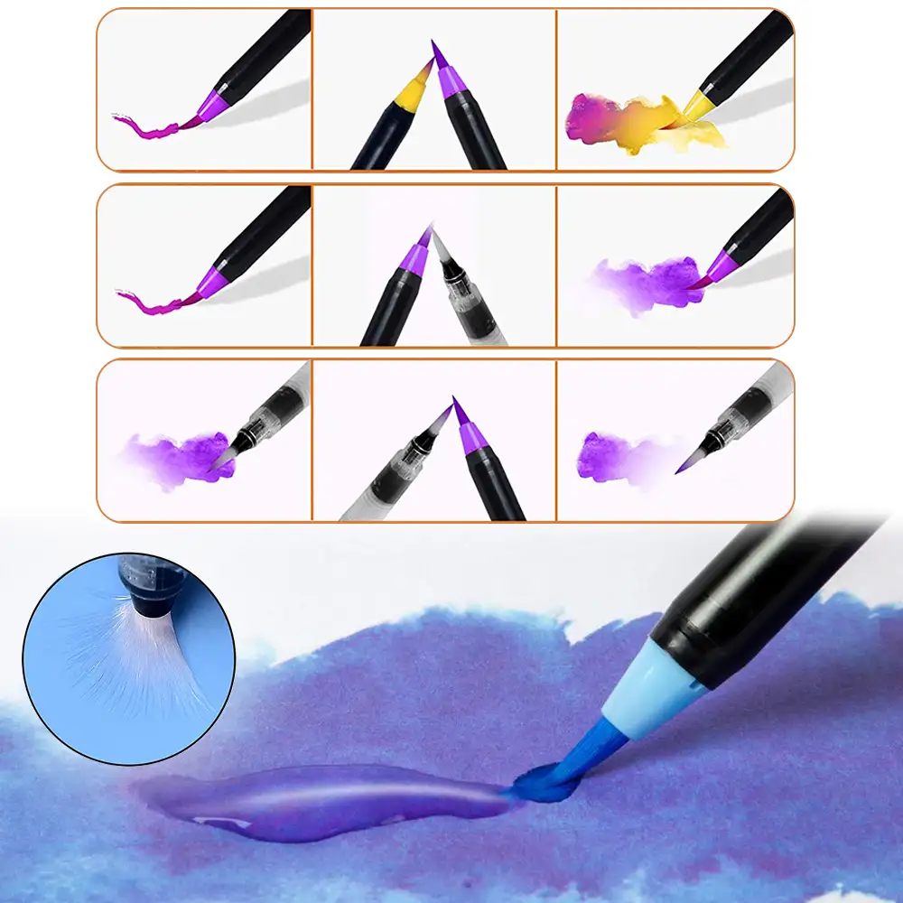 Set de 12+1 Rotuladores con punta de pincel acuarelables con pincel mezclador de agua. Pinceles premium  de nylon flexible para Manga, dibujos y caligrafía.