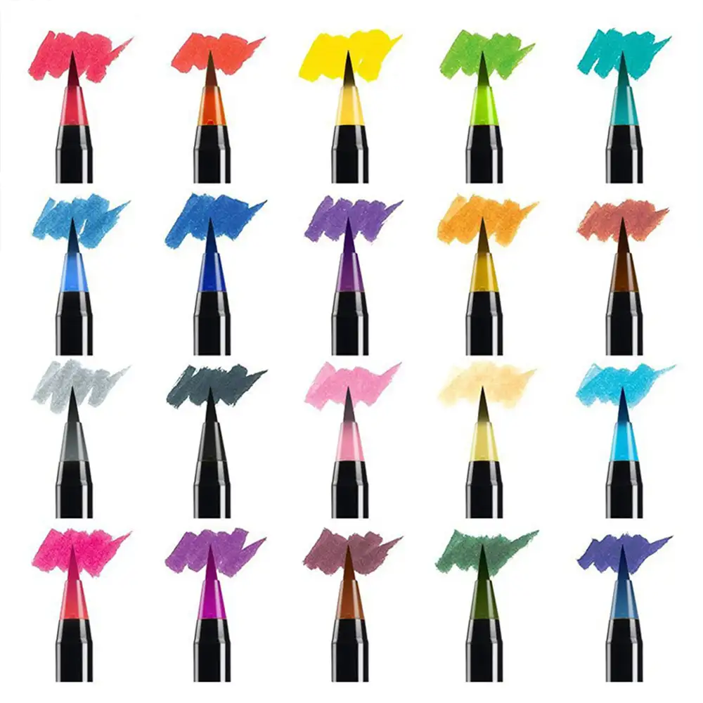 Set de  20+1  Rotuladores con punta de pincel acuarelables con pincel mezclador de agua. Pinceles premium  de nylon flexible para Manga, dibujos y caligrafía.