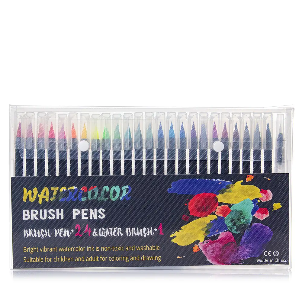 Set de  24+1  Rotuladores con punta de pincel acuarelables con pincel mezclador de agua. Pinceles premium  de nylon flexible para Manga, dibujos y caligrafía.
