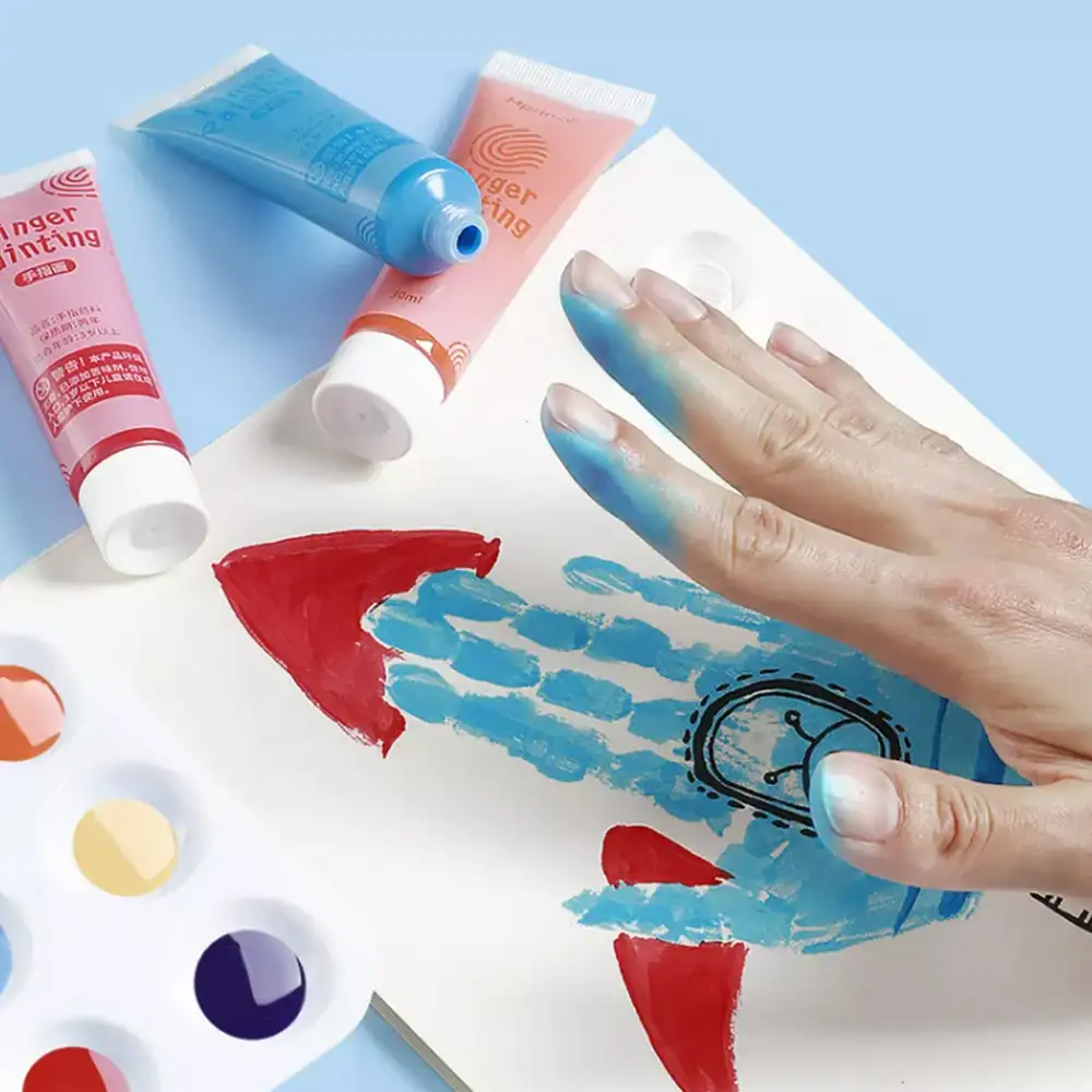 SET 12 colores Pintura acrilica para dedos no tóxica con accsorios.