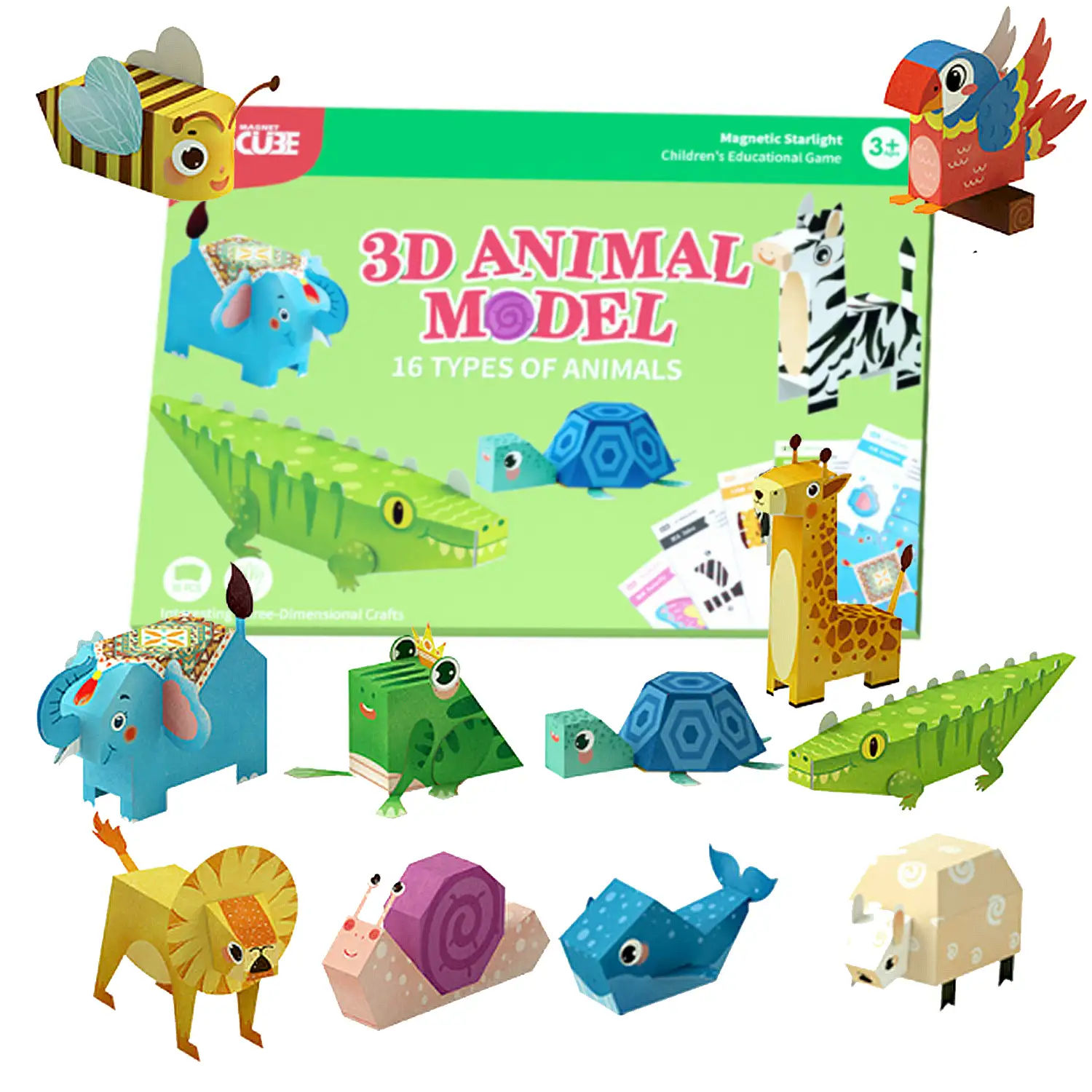 Kit manualidades 3D papel origami. Figuras animales.