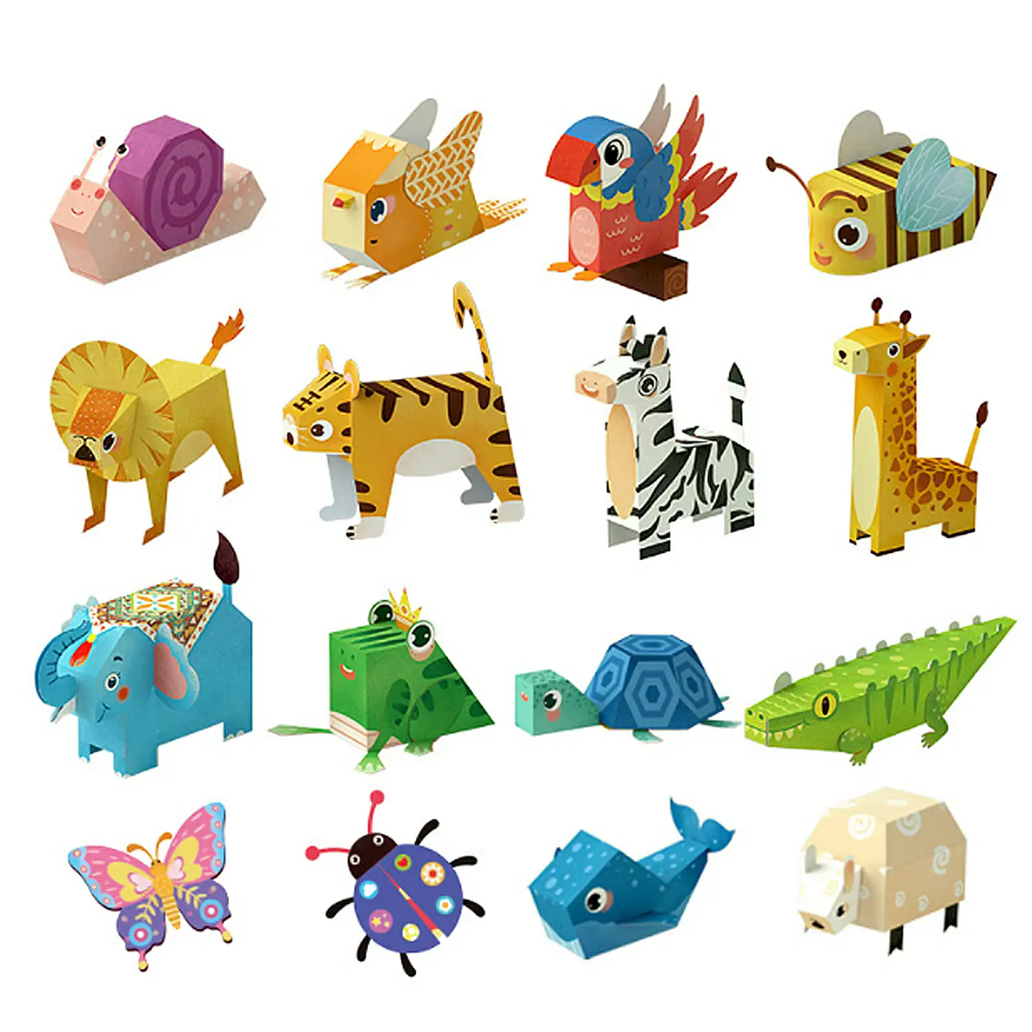 Kit manualidades 3D papel origami. Figuras animales.