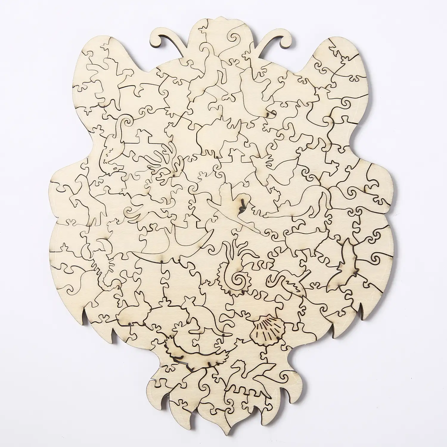 Puzzle de madera DIY forma de silueta . Con piezas individuales con diferentes diseños. En madera policromada. Tamaño A4 .DISEÑO TIGRE.