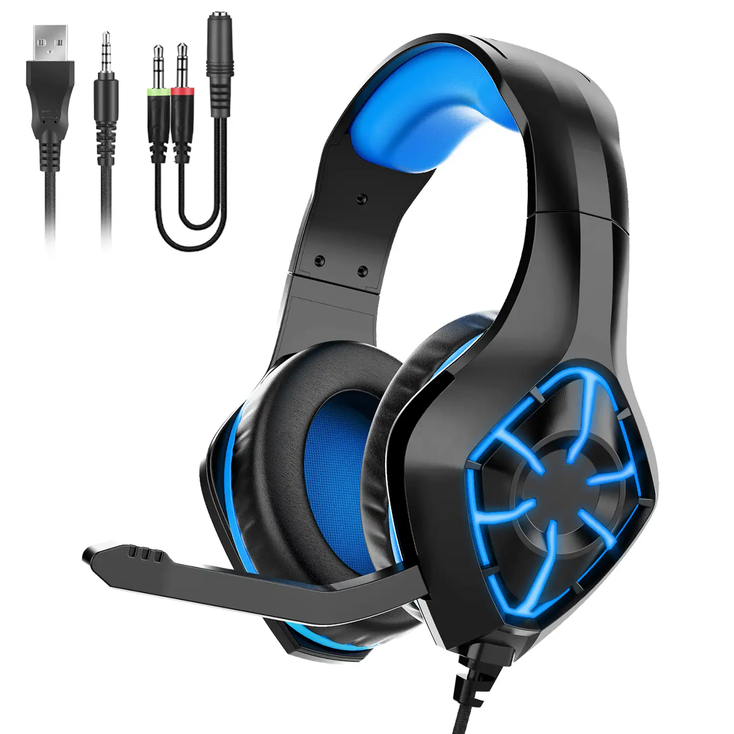 Headset GS1000 4 luces RGB PREMIUM. Auriculares gaming con micro, conexión  minijack para PC, portátil, PS4