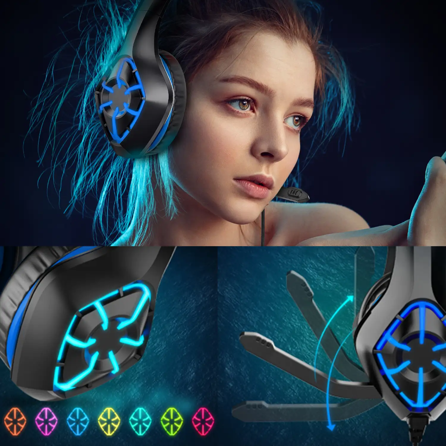 Headset GS1000 4  luces RGB PREMIUM. Auriculares gaming con micro, conexión minijack para PC, portátil, PS4, Xbox One, móvil, tablet.