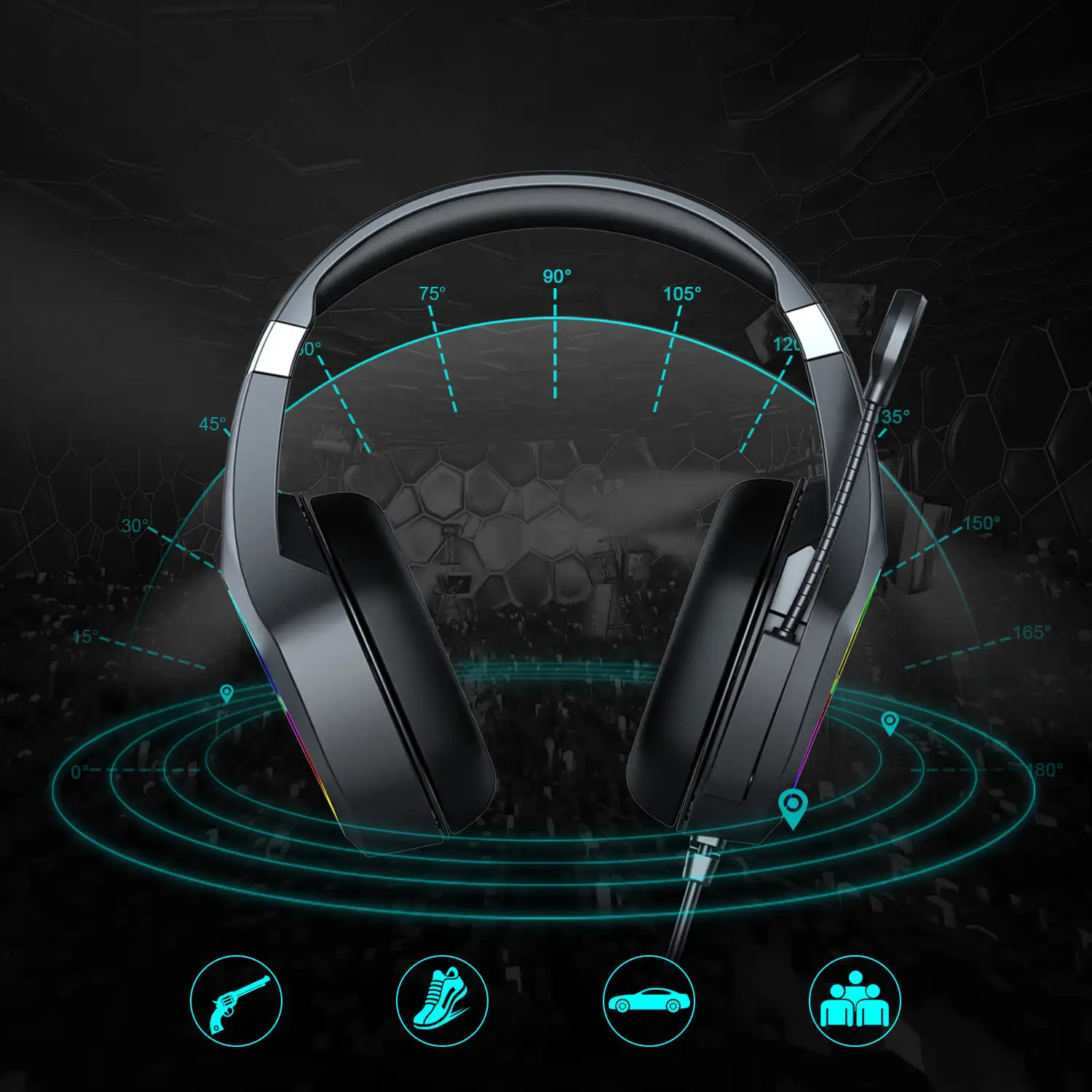 Headset J20 Ultra-Flexible Premium .7 luces FULL RGB. Auriculares gaming con micro, conexión minijack para PC, portátil, PS4, Xbox One, móvil, tablet.