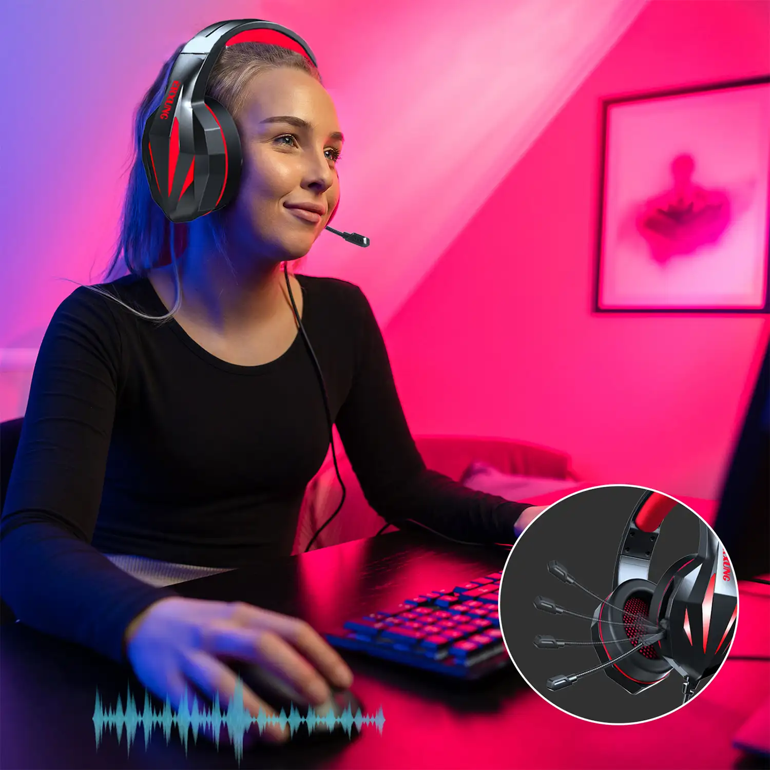 Headset J5 Ultra-Flexible Premium con luces . Auriculares gaming con micro, conexión minijack para PC, portátil, PS4, Xbox One, móvil, tablet.