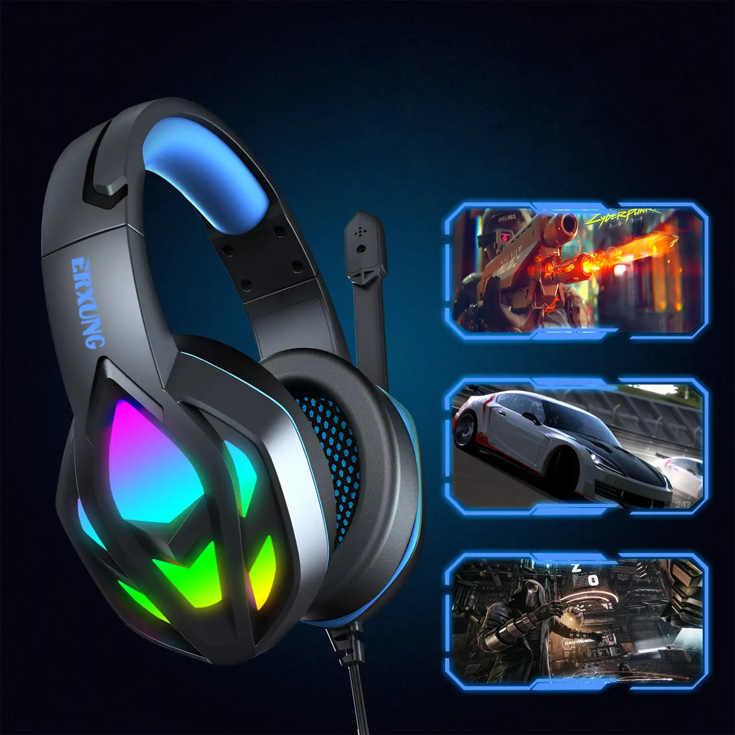 Headset IN-968. Auriculares gaming con micro, conexión minijack y luces  LED, para PS4, smartphone, tablet, PC, etc.