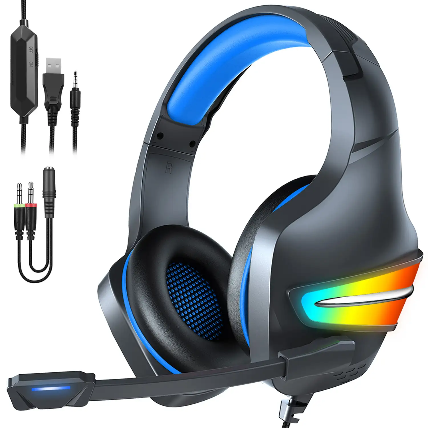 Headset J6 Ultra-Flexible Premium .11 luces FULL RGB. Auriculares gaming con micro, conexión minijack para PC, portátil, PS4, Xbox One, móvil, tablet.