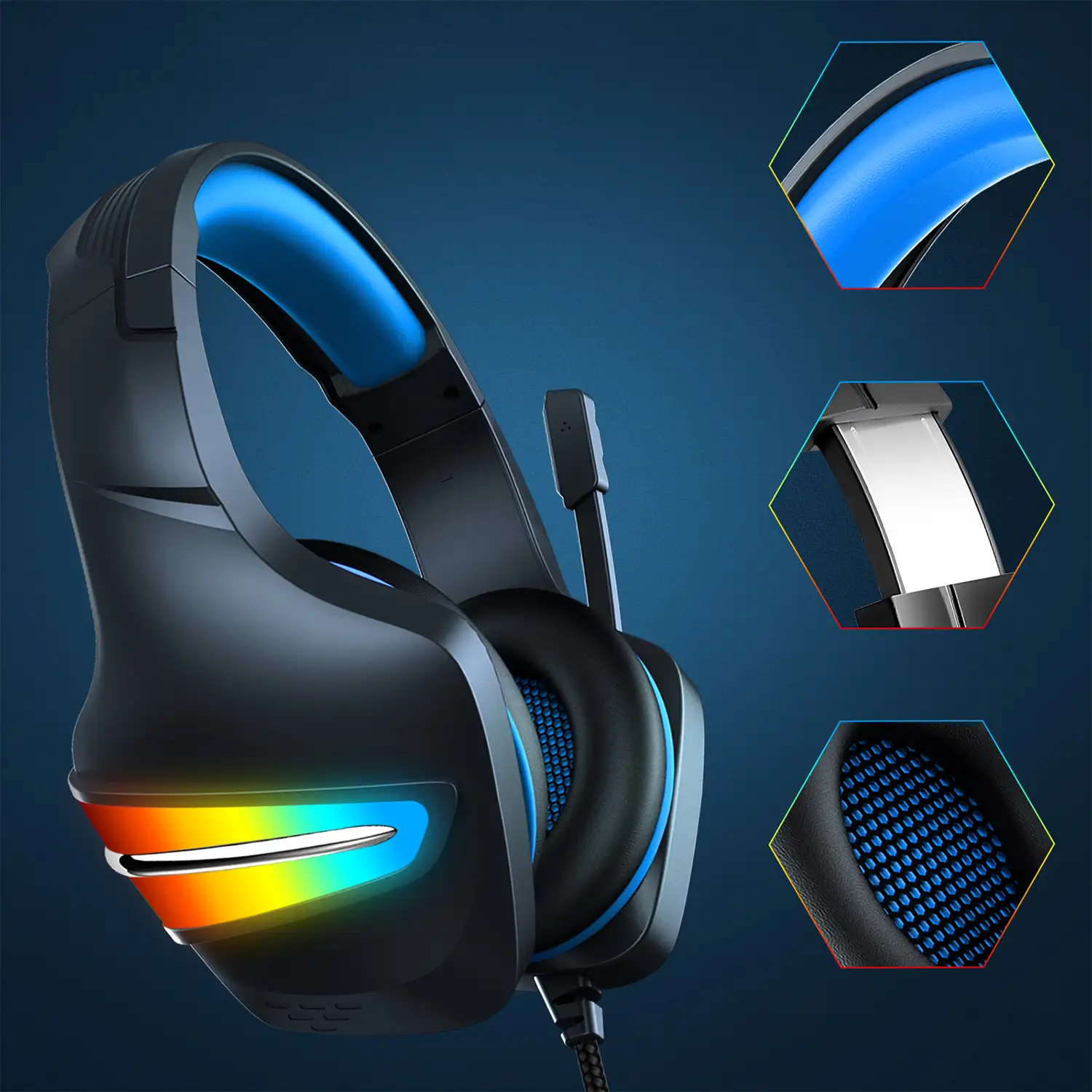 Headset J6 Ultra-Flexible Premium .11 luces FULL RGB. Auriculares gaming con micro, conexión minijack para PC, portátil, PS4, Xbox One, móvil, tablet.