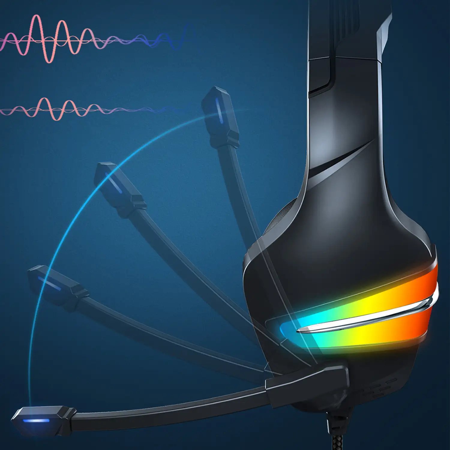 Headset J6 Ultra-Flexible Premium .11 luces FULL RGB. Auriculares gaming con micro, conexión minijack para PC, portátil, PS4, Xbox One, móvil, tablet.