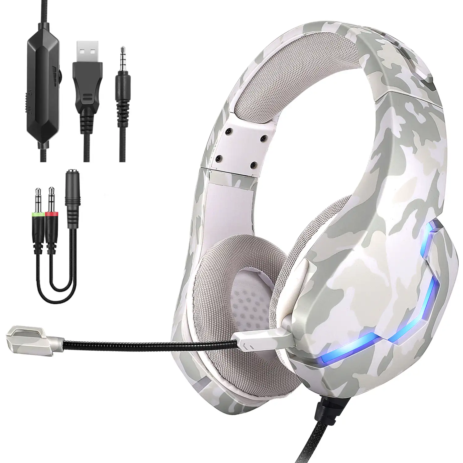 Headset J10 Ultra-Flexible Premium .13 luces FULL RGB. Auriculares gaming con micro, conexión minijack para PC, portátil, PS4, Xbox One, móvil, tablet.