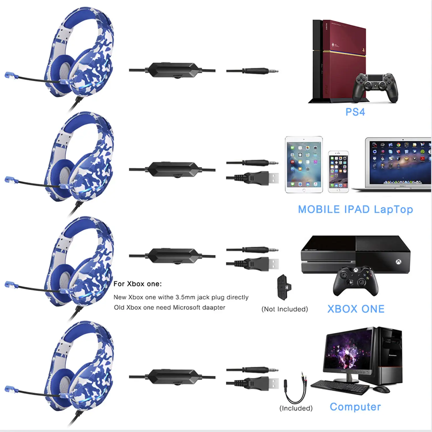 Headset J10 Ultra-Flexible Premium .13 luces FULL RGB. Auriculares gaming con micro, conexión minijack para PC, portátil, PS4, Xbox One, móvil, tablet.