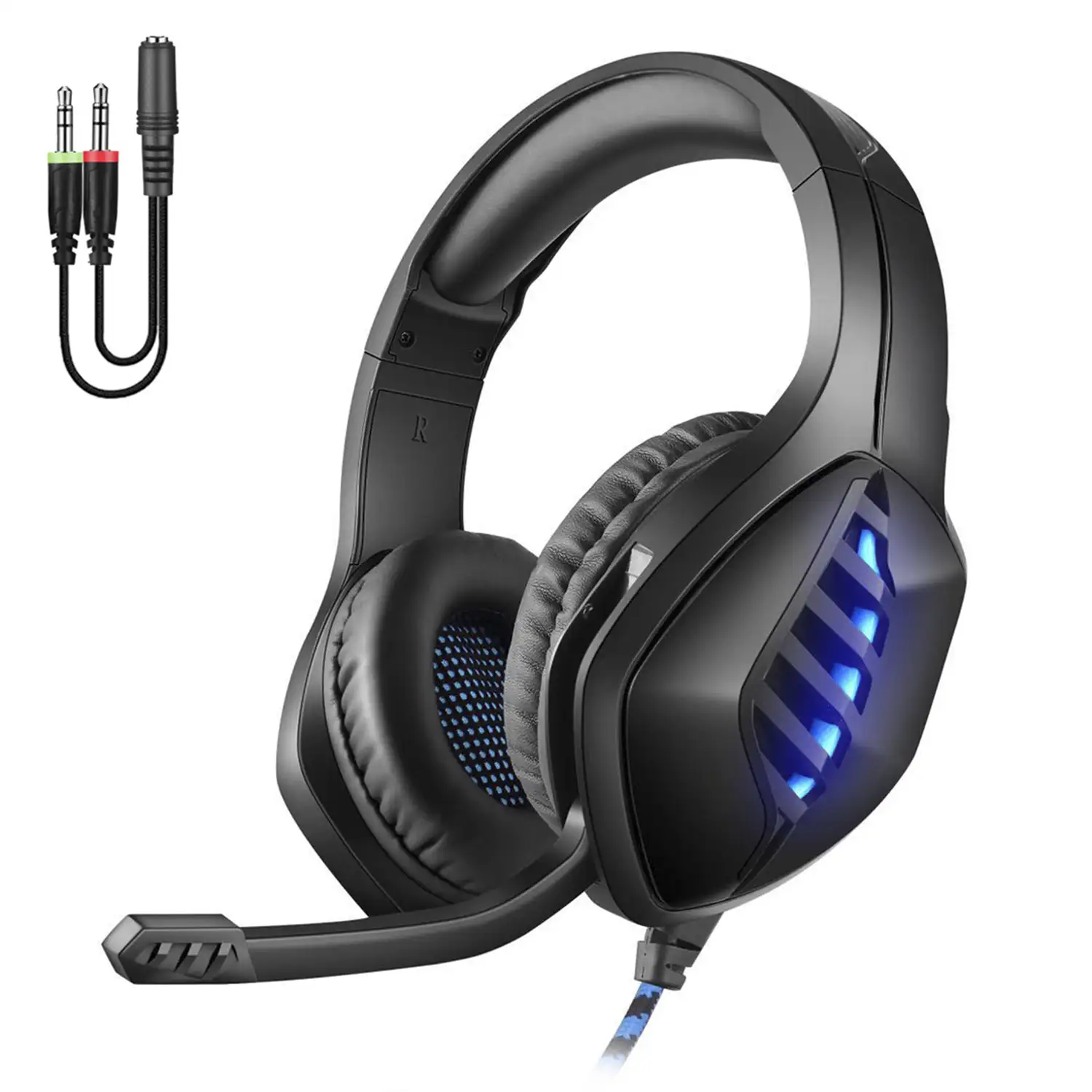 Headset J1 Ultra-Flexible Premium con luces. Auriculares gaming con micro, conexión minijack para PC, portátil, PS4, Xbox One, móvil, tablet. Cancelación de micrófono.