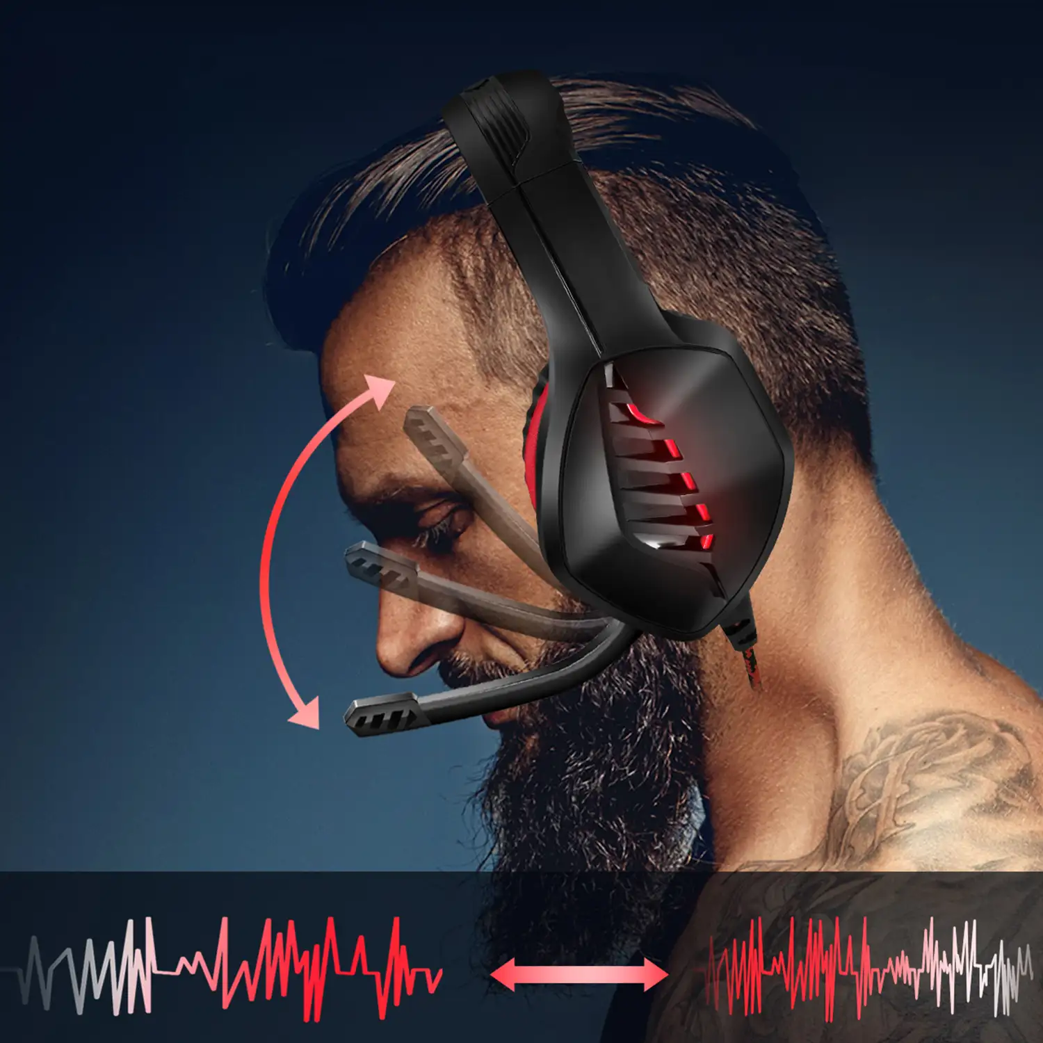 Headset J1 Ultra-Flexible Premium con luces. Auriculares gaming con micro, conexión minijack para PC, portátil, PS4, Xbox One, móvil, tablet. Cancelación de micrófono.