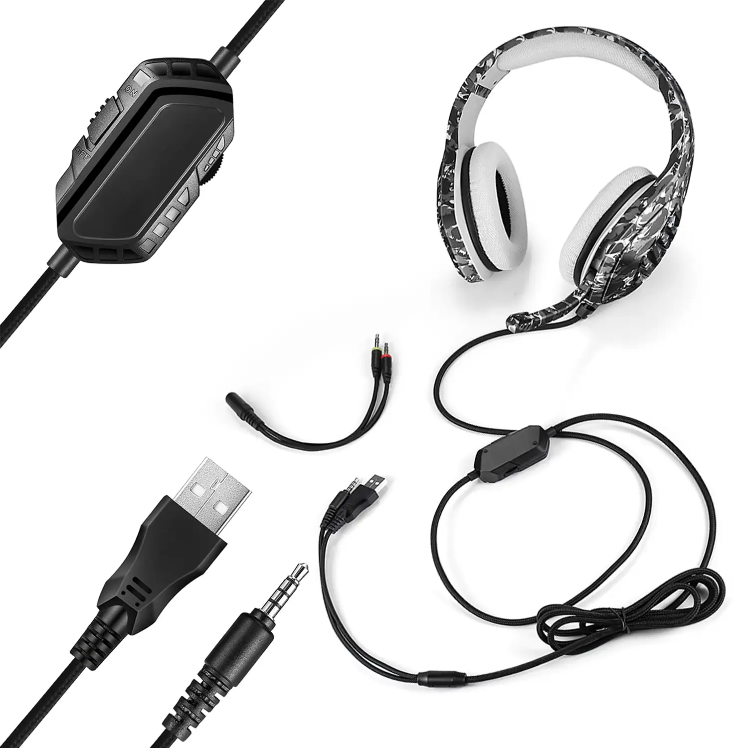 Headset J1 Ultra-Flexible Premium con 15 full led RB. Auriculares gaming con micro, conexión minijack para PC, portátil, PS4, Xbox One, móvil, tablet. Cancelación de micrófono.