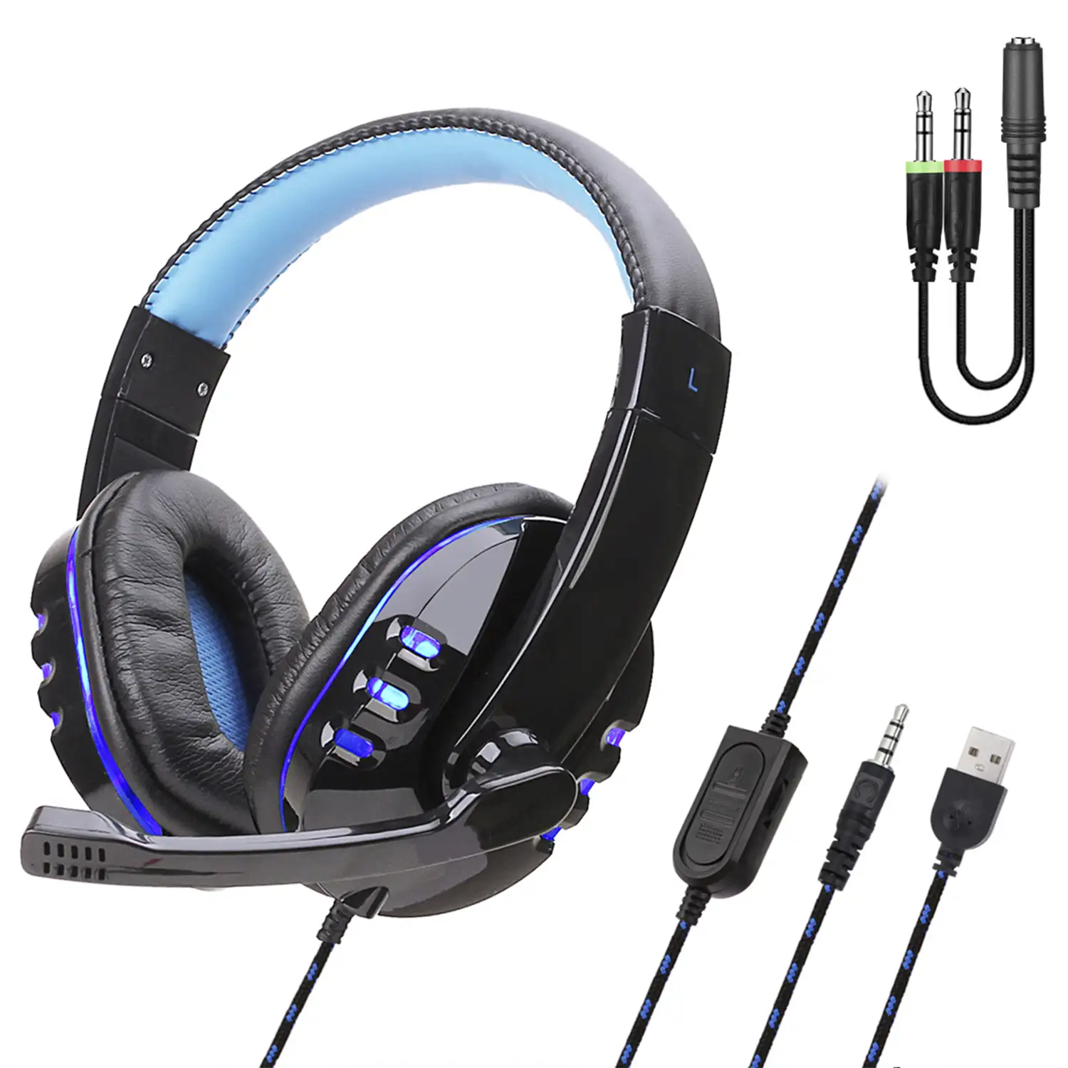 Headset SY820MV con luces led. Auriculares gaming con micro, conexión  minijack para PC, portátil, PS4, Xbox One, móvil, tablet.