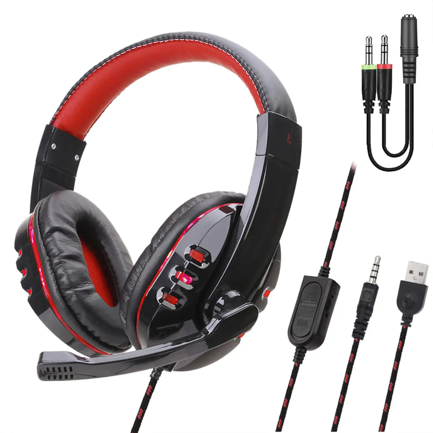 Headset SY733MV . Auriculares gaming con micro, conexión minijack para PC, portátil, PS4, Xbox One, móvil, tablet. Control de Volumen