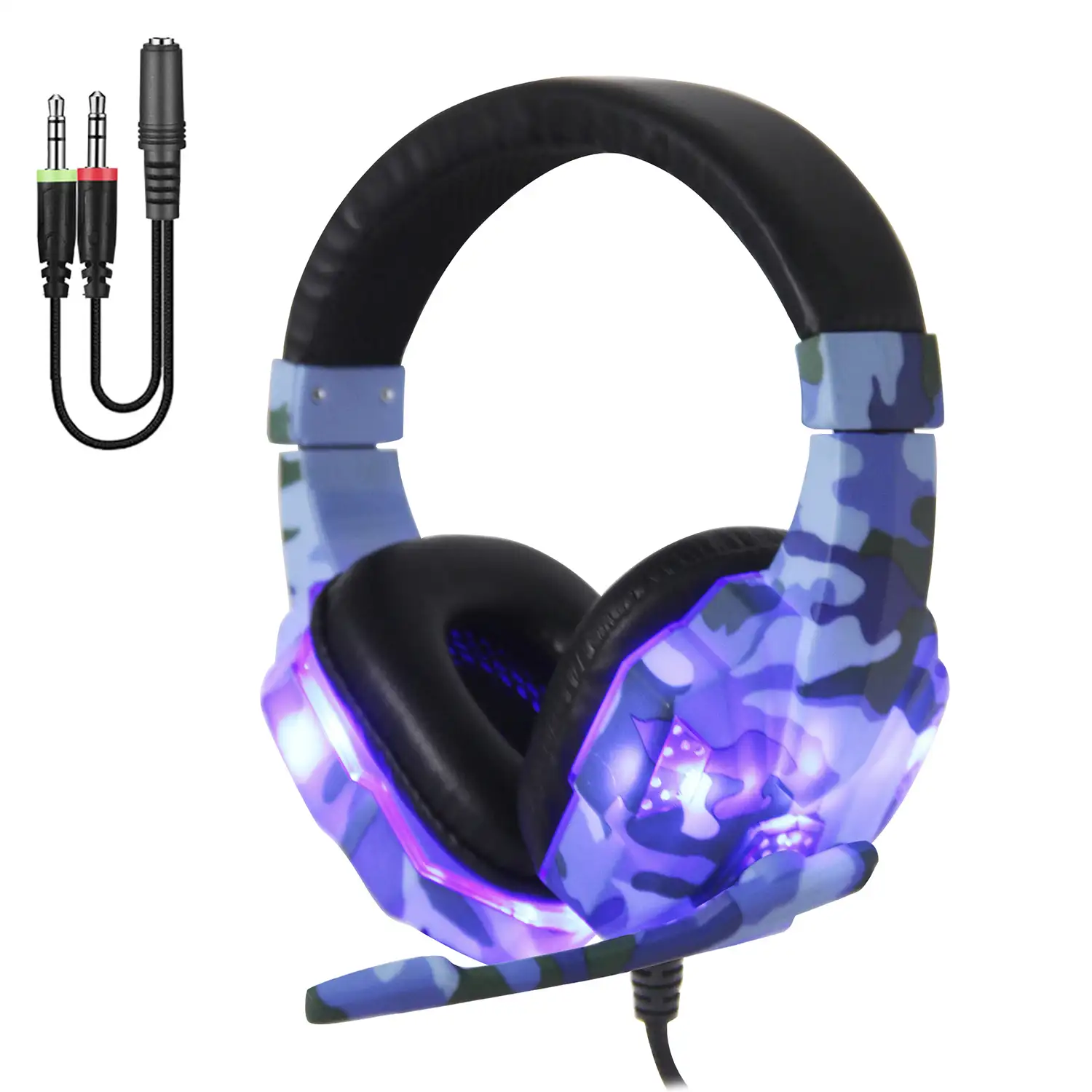 Headset SY830MV con luces led. Auriculares gaming con micro, conexión minijack para PC, portátil, PS4, Xbox One, móvil, tablet. Control de Volumen