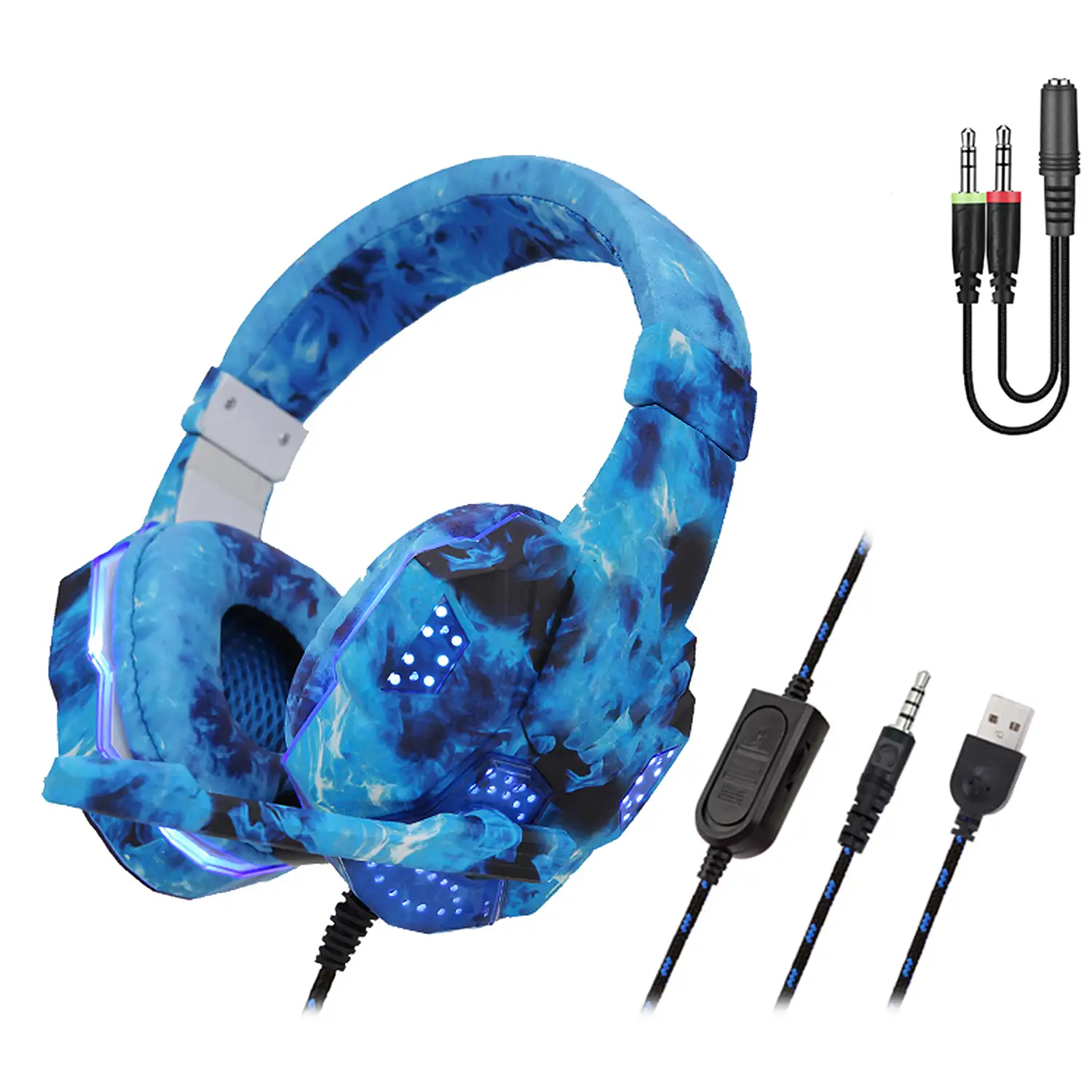 Headset SY830MV con luces led. Auriculares gaming con micro