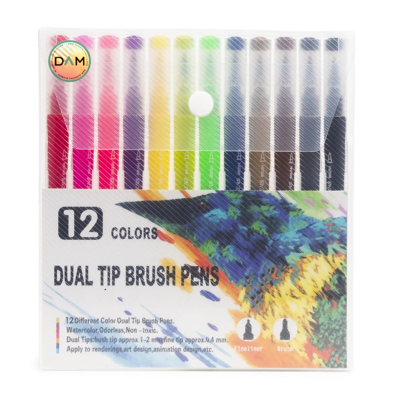 Set 12  Rotuladores color doble punta, punta fina 0,4 mms y punta pincel acuarelable profesional. Forma triángular ergonómica para lettering, caligrafía, ilustraciones…